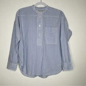 Everlane Soft Cotton Popover Shirt Blue White Stripe Size 2 Office Business